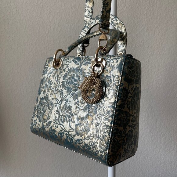 2022 Medium Lady Dior Blue/Green Blocart with Champagne Gold Hardware - Picture 1 of 16